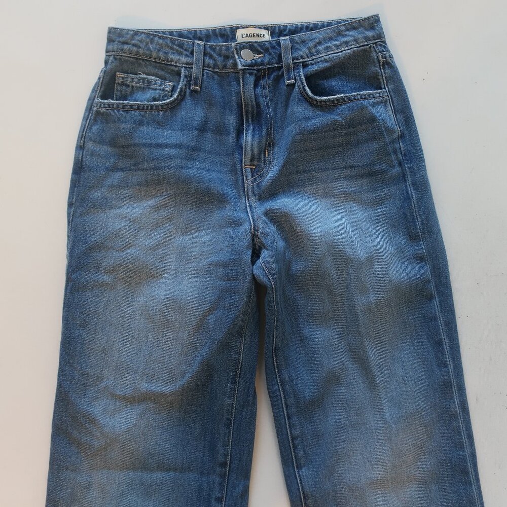 Womens L'Agence Blue (Item-136) Jones Ultra High-Rise Haute Boyle Denim Jeans 25 - Picture 2 of 12